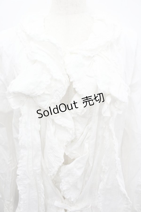 画像2: KANEKO ISAO / 2つリボン付き長袖オーバーブラウス  ホワイト I-26-02-18-009-EL-BL-SA-ZI (2)