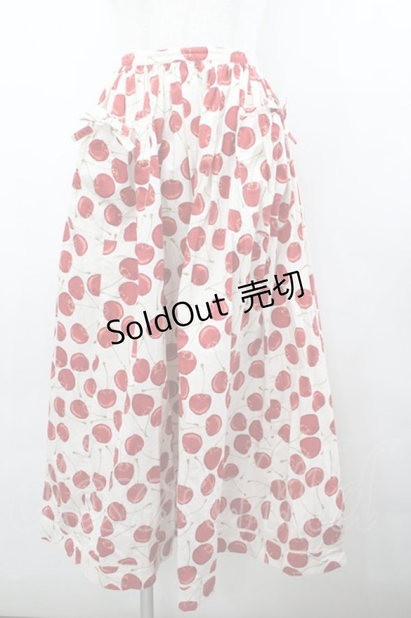 画像1: PINK HOUSE / さくらんぼプリントスカート  白Ｘ赤 I-26-02-18-098-LO-SK-SA-ZI (1)