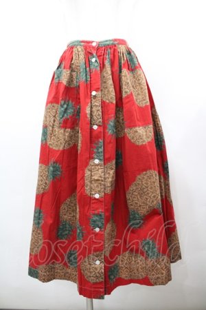 画像: PINK HOUSE / パイナップルプリントスカート  赤Ｘブラウン I-26-02-18-111-LO-SK-SA-ZI