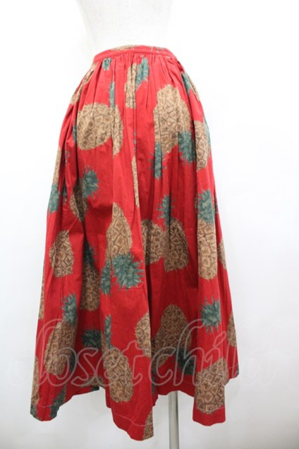 画像3: PINK HOUSE / パイナップルプリントスカート  赤Ｘブラウン I-26-02-18-111-LO-SK-SA-ZI (3)