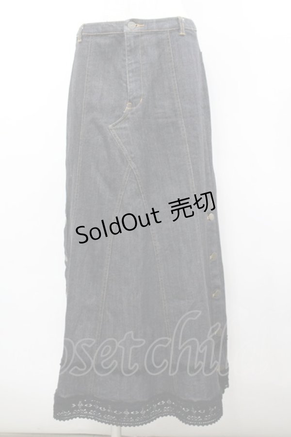 画像1: PINK HOUSE / 裾サイドボタンデニムスカート L ブラック I-26-02-18-112-LO-SK-SA-ZI (1)