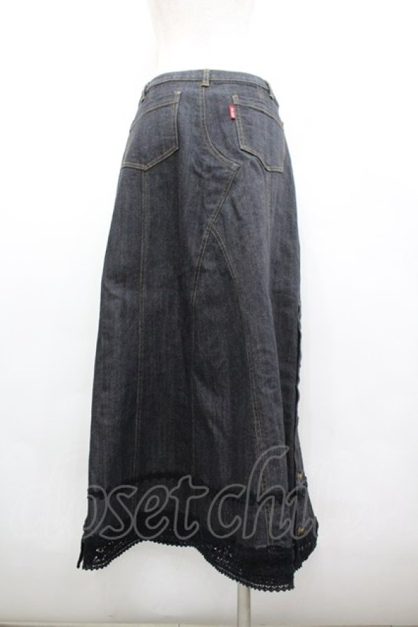 画像3: PINK HOUSE / 裾サイドボタンデニムスカート L ブラック I-26-02-18-112-LO-SK-SA-ZI (3)