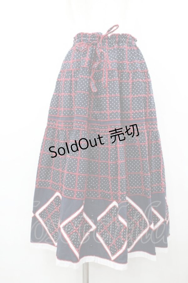 画像1: PINK HOUSE / 水玉×刺 パッチワークスカート  ネイビー I-26-02-18-113-LO-SK-SA-ZI (1)