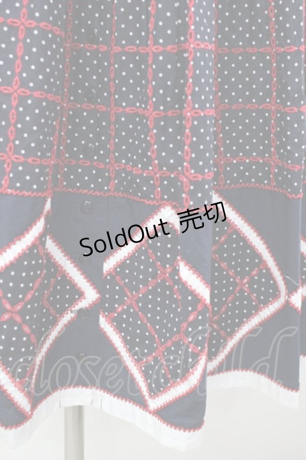 画像2: PINK HOUSE / 水玉×刺 パッチワークスカート  ネイビー I-26-02-18-113-LO-SK-SA-ZI (2)