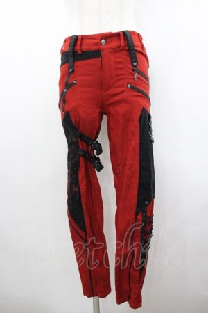 画像: Ozz Croce / クロスモチーフZIPデザインパンツ  赤Ｘ黒 I-26-02-18-116-OO-PA-SA-ZI