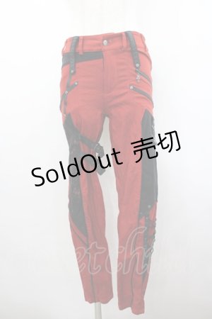 画像: Ozz Croce / クロスモチーフZIPデザインパンツ  赤Ｘ黒 I-26-02-18-116-OO-PA-SA-ZI
