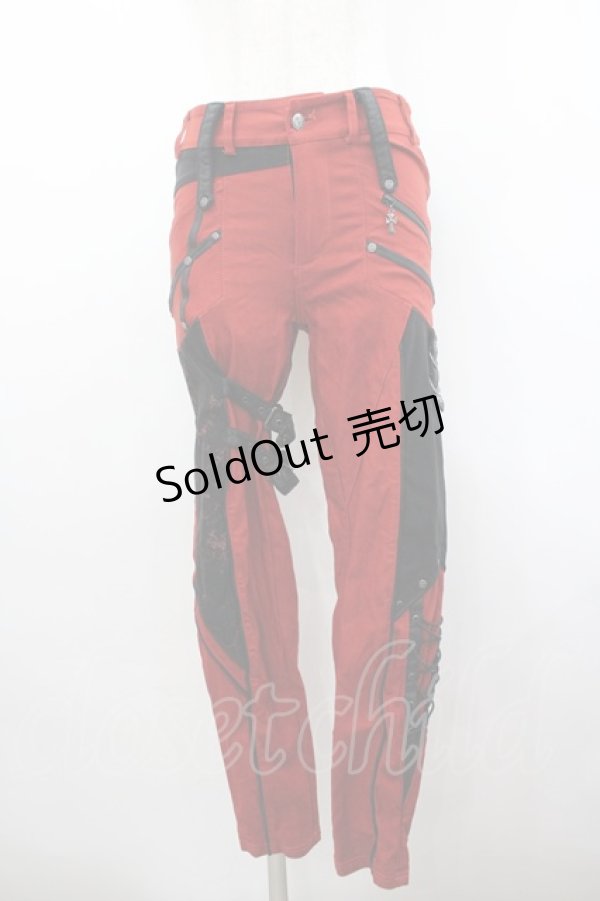 画像1: Ozz Croce / クロスモチーフZIPデザインパンツ  赤Ｘ黒 I-26-02-18-116-OO-PA-SA-ZI (1)