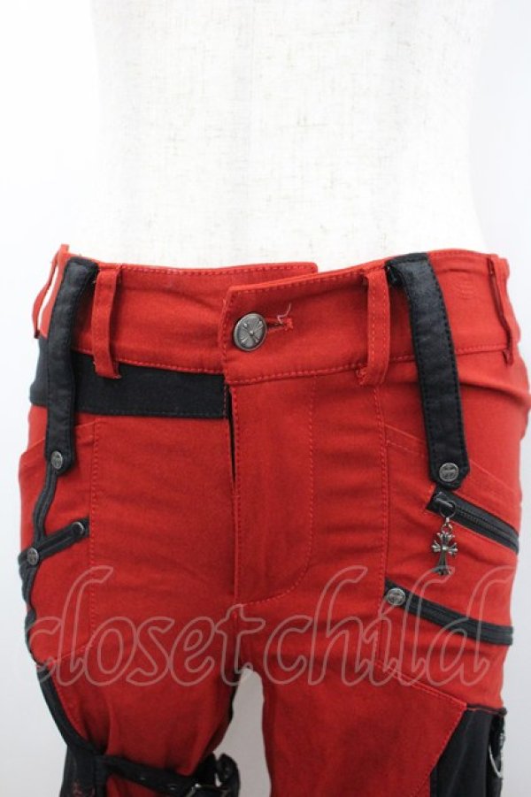 画像2: Ozz Croce / クロスモチーフZIPデザインパンツ  赤Ｘ黒 I-26-02-18-116-OO-PA-SA-ZI (2)