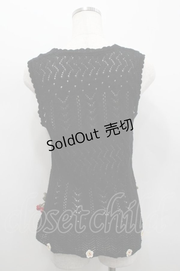 画像3: PINK HOUSE / 苺ニットモチーフ付き前開きニットベスト  ブラック I-26-02-18-013-LO-TO-SA-ZI (3)