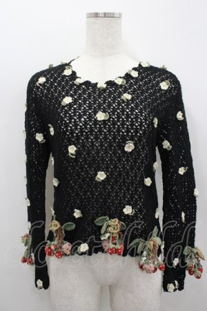 画像: WONDERFUL WORLD / 苺ニットモチーフプルオーバー  ブラック I-26-02-18-014-LO-TO-SA-ZI