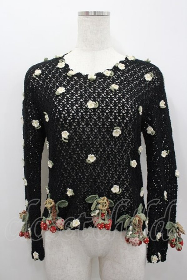 画像1: WONDERFUL WORLD / 苺ニットモチーフプルオーバー  ブラック I-26-02-18-014-LO-TO-SA-ZI (1)