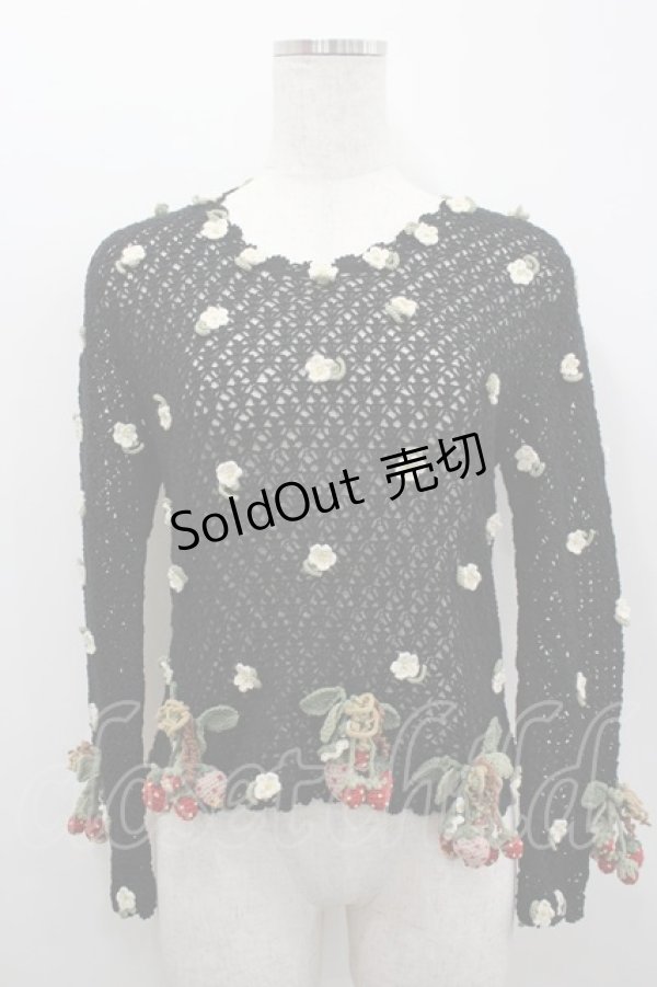 画像1: WONDERFUL WORLD / 苺ニットモチーフプルオーバー  ブラック I-26-02-18-014-LO-TO-SA-ZI (1)