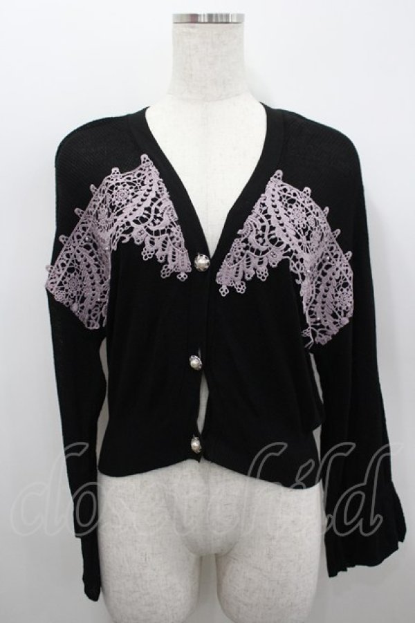 画像1: axes femme / モチーフレースショートカーデ  黒Ｘ紫 I-26-02-18-016-AX-TO-SA-ZI (1)