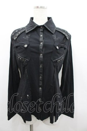 画像: Ozz Croce / クロススナップボタンシャツ  黒ｘシルバー I-26-02-18-018-OO-BL-SA-ZI