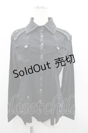 画像: Ozz Croce / クロススナップボタンシャツ  黒ｘシルバー I-26-02-18-018-OO-BL-SA-ZI