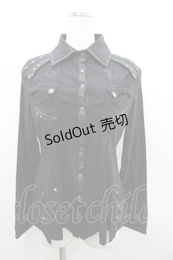 画像1: Ozz Croce / クロススナップボタンシャツ  黒ｘシルバー I-26-02-18-018-OO-BL-SA-ZI (1)