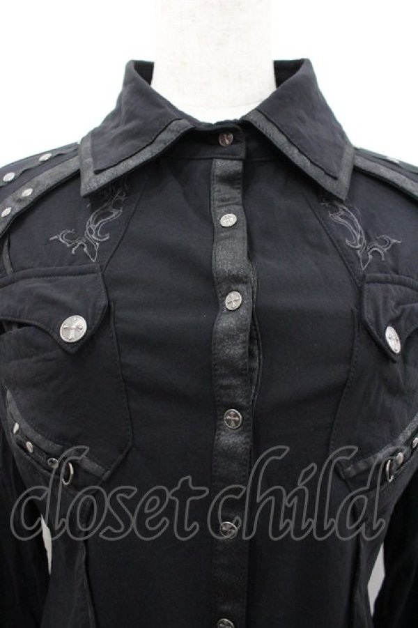 画像3: Ozz Croce / クロススナップボタンシャツ  黒ｘシルバー I-26-02-18-018-OO-BL-SA-ZI (3)