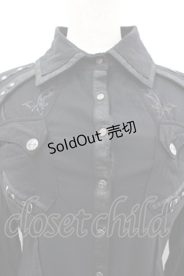 画像3: Ozz Croce / クロススナップボタンシャツ  黒ｘシルバー I-26-02-18-018-OO-BL-SA-ZI (3)