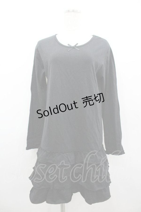 画像1: PINK HOUSE / 裾4段フリル長袖ワンピース  黒 I-26-02-18-019-LO-JA-SA-ZI (1)