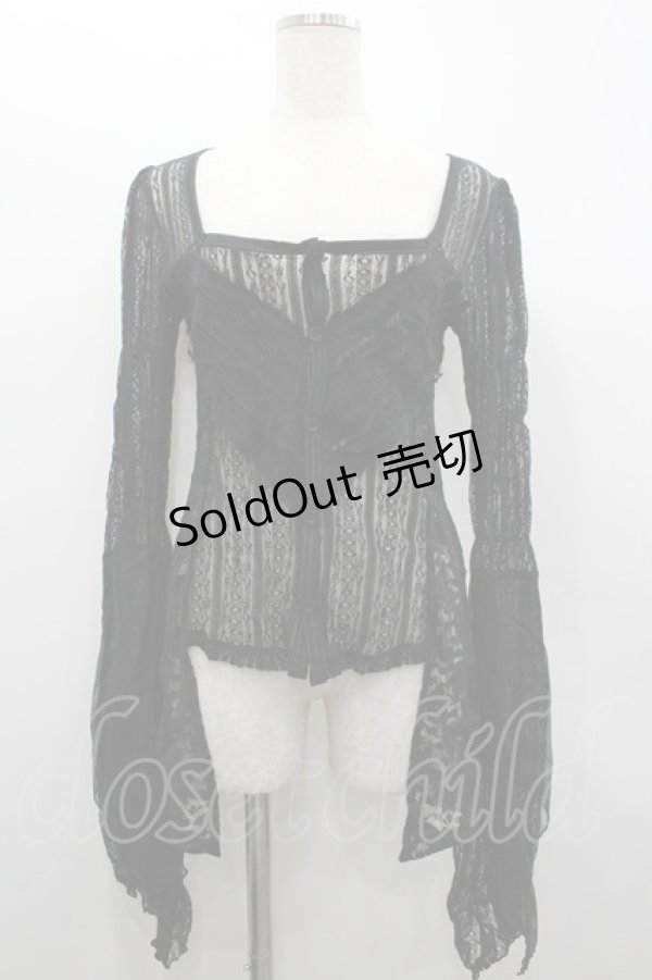 画像1: h.naoto Blood / 総レース切替ロングスリーブカーディガン  ブラック I-26-02-20-037-HN-TO-SA-ZI (1)