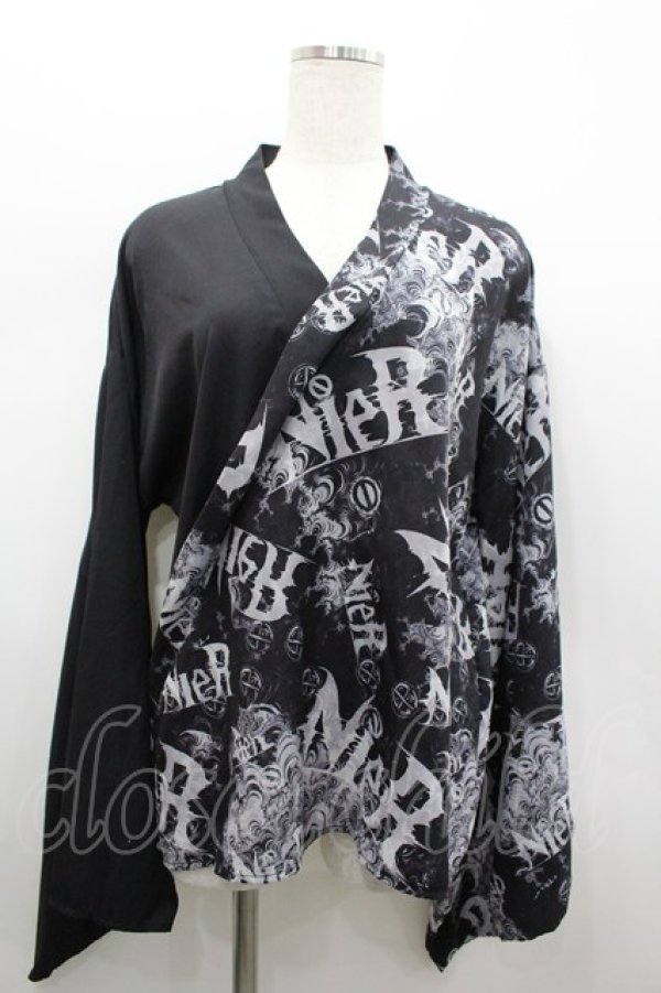 画像1: NieR Clothing / 着物袖切替カットソー  黒ｘグレー I-26-02-20-039-PU-TO-SA-ZI (1)