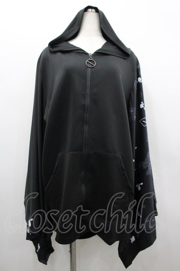 画像1: NieR Clothing / 着物袖パーカー  黒 I-26-02-20-040-PU-TO-SA-ZI (1)