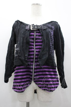 画像: h.ANARCHY / 英字プリントカーデ重ね風カットソー  黒Ｘ紫 I-26-02-20-041-HN-TO-SA-ZI