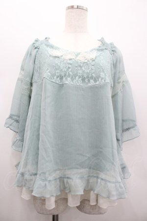 画像: axes femme / フラワーレース半袖シフォントップス  ミント I-26-02-20-046-AX-TO-SA-ZI
