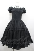 画像1: Victorian maiden / フラワーチュールパフスリーブドレス  黒 I-26-02-20-049-CL-OP-SA-ZI (1)