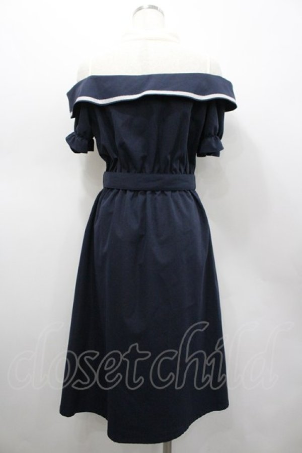 画像2: axes femme POETIQUE / ドットチュール切替オフショル半袖ワンピース M ネイビーＸ白 I-26-02-20-051-AX-OP-SA-ZI (2)