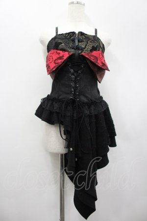 画像: Qutie Frash / コルセットアシメキャミワンピース  黒ｘ赤 I-26-02-20-052-QU-OP-HR-ZI