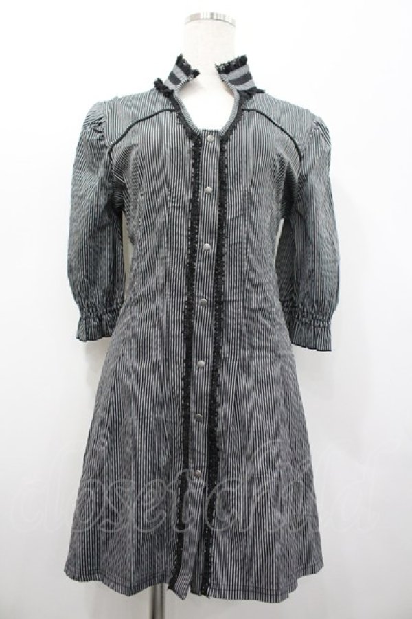 画像1: Ozz Croce / ストライプスナップボタンチュニックブラウス  黒Ｘ白 I-26-02-20-054-OO-BL-SA-ZI (1)