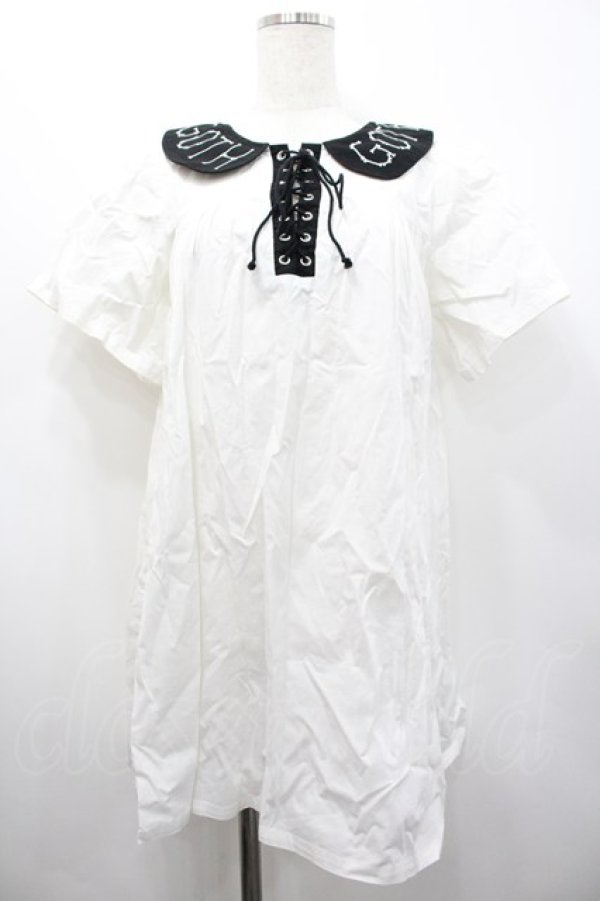 画像1: HELL CAT PUNKS / GOTH刺繍襟ミニワンピース  白Ｘ黒 I-26-02-20-055-PU-OP-SA-ZI (1)