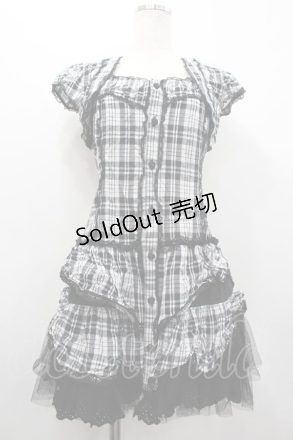 画像1: ALGONQUINS / ボレロ付キャミワンピース  黒Ｘ白チェック I-26-02-20-056-AL-OP-SA-ZI (1)