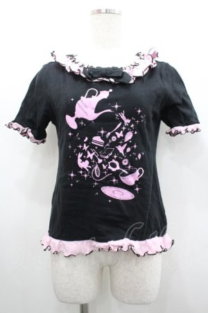 画像: PUTUMAYO / TEAプリント半袖カットソー  黒Ｘピンク I-26-02-20-006-PT-TO-SA-ZI