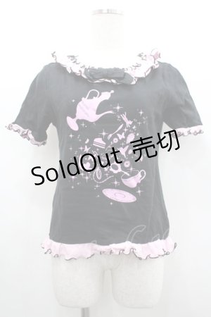 画像: PUTUMAYO / TEAプリント半袖カットソー  黒Ｘピンク I-26-02-20-006-PT-TO-SA-ZI