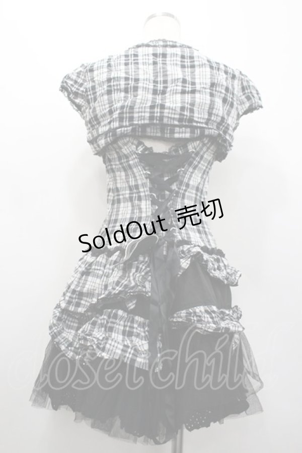 画像2: ALGONQUINS / ボレロ付キャミワンピース  黒Ｘ白チェック I-26-02-20-056-AL-OP-SA-ZI (2)