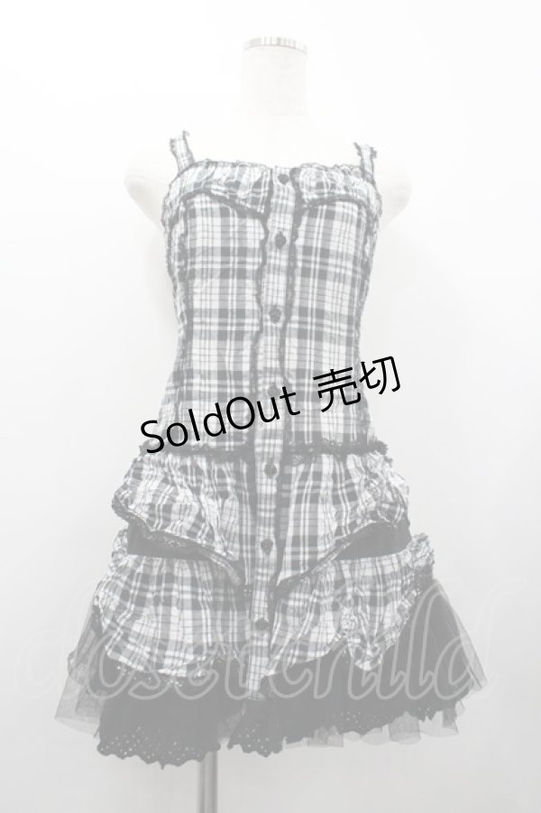 画像3: ALGONQUINS / ボレロ付キャミワンピース  黒Ｘ白チェック I-26-02-20-056-AL-OP-SA-ZI (3)