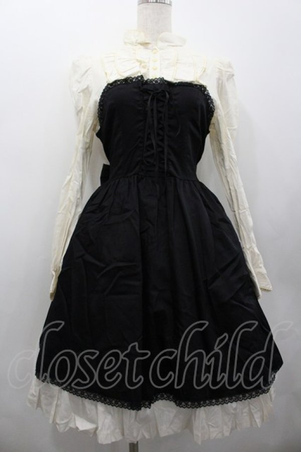 画像1: BPN / ブラウス&コルセット風ドッキングワンピース  アイボリーＸ黒 I-26-02-20-057-GO-OP-SA-ZI (1)