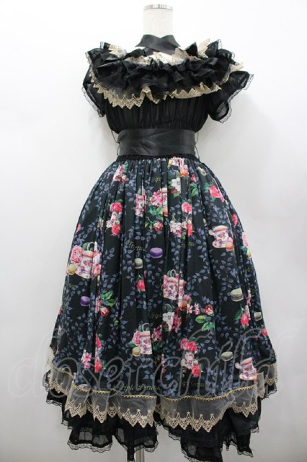 画像1: Triple fortune / マカロンティータイムワンピース  黒 I-26-02-20-058-EL-OP-SA-ZI (1)