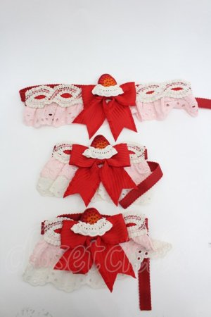 画像: Hinana Queena / Strawberry Party リボンチョーカー&お袖とめセット  赤Ｘ白Ｘピンク I-26-02-20-099-LO-ZA-SA-ZI