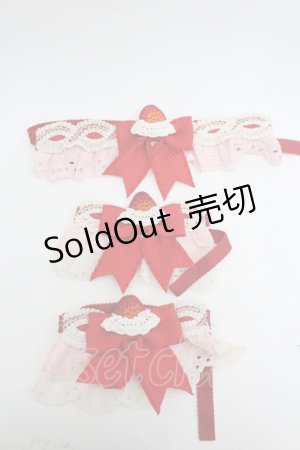 画像: Hinana Queena / Strawberry Party リボンチョーカー&お袖とめセット  赤Ｘ白Ｘピンク I-26-02-20-099-LO-ZA-SA-ZI