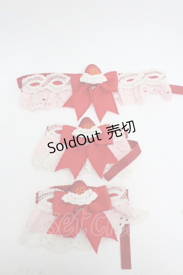 画像1: Hinana Queena / Strawberry Party リボンチョーカー&お袖とめセット  赤Ｘ白Ｘピンク I-26-02-20-099-LO-ZA-SA-ZI (1)