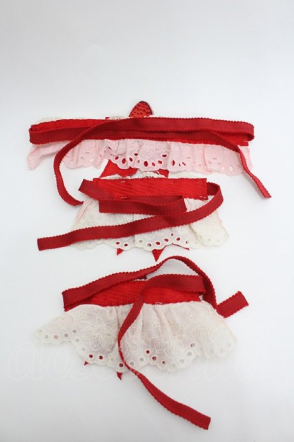 画像2: Hinana Queena / Strawberry Party リボンチョーカー&お袖とめセット  赤Ｘ白Ｘピンク I-26-02-20-099-LO-ZA-SA-ZI (2)