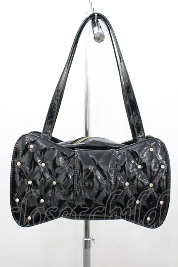 画像1: Angelic Pretty / キルティング宝石リボンバッグ  黒 I-26-02-20-100-AP-BG-SA-ZI (1)