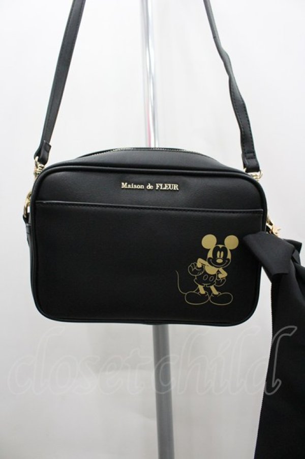 画像2: Maison de FLEUR / Micky Mouse/ショルダーバッグ  黒ｘゴールド I-26-02-20-102-LO-BG-SA-ZI (2)