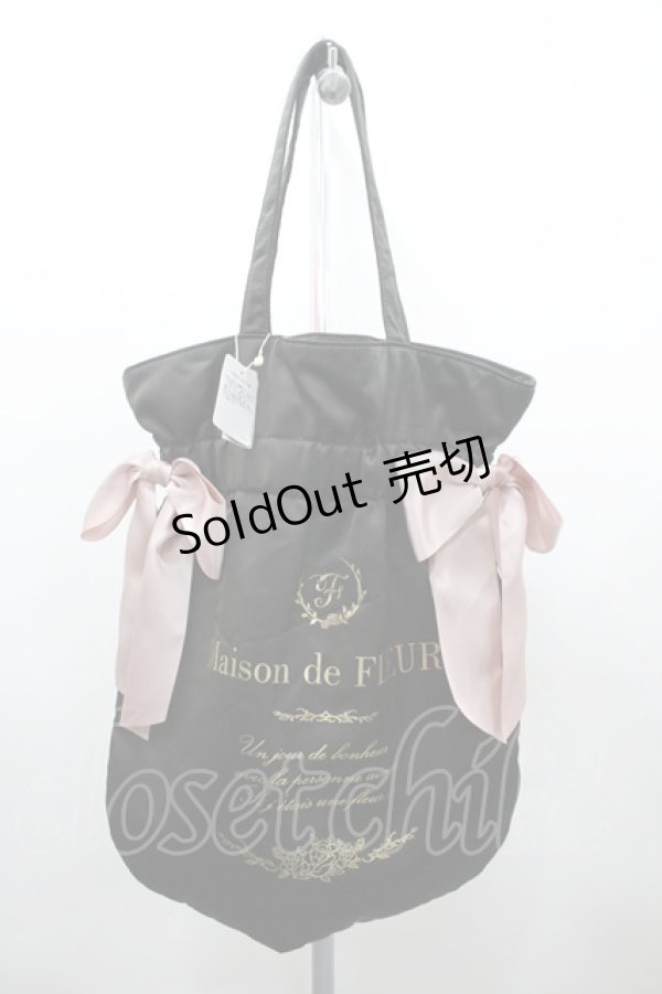 画像1: Maison de FLEUR / バイカラーダブルリボンギャザートートバッグ  黒Ｘピンク I-26-02-20-107-LO-BG-SA-ZI (1)