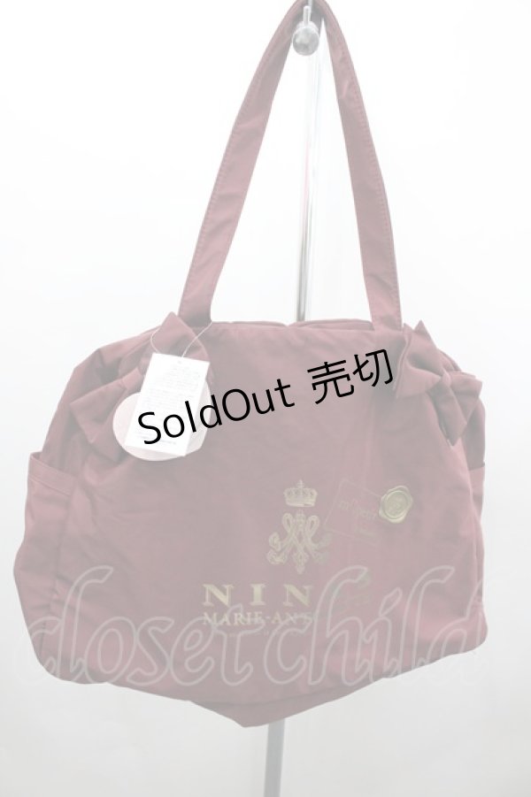 画像1: m petit by misako / NINA’Sコラボ AMリボンボストン  濃赤 I-26-02-20-108-LO-BG-SA-ZI (1)