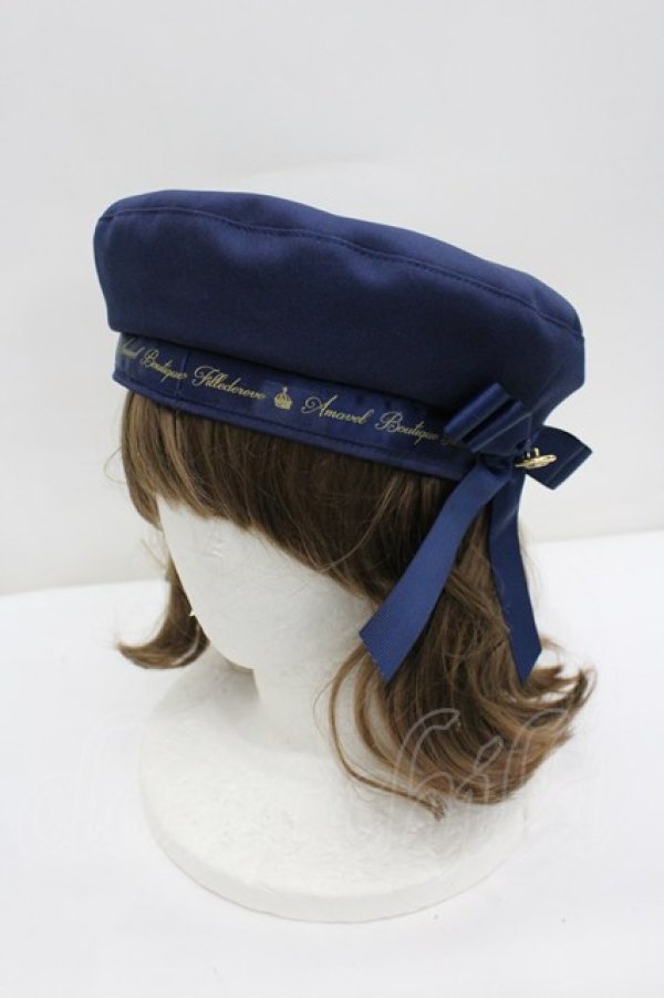 画像1: Amavel / ロゴリボンブローチ付ベレー帽  ネイビー I-26-02-20-110-CA-AC-SA-ZI (1)