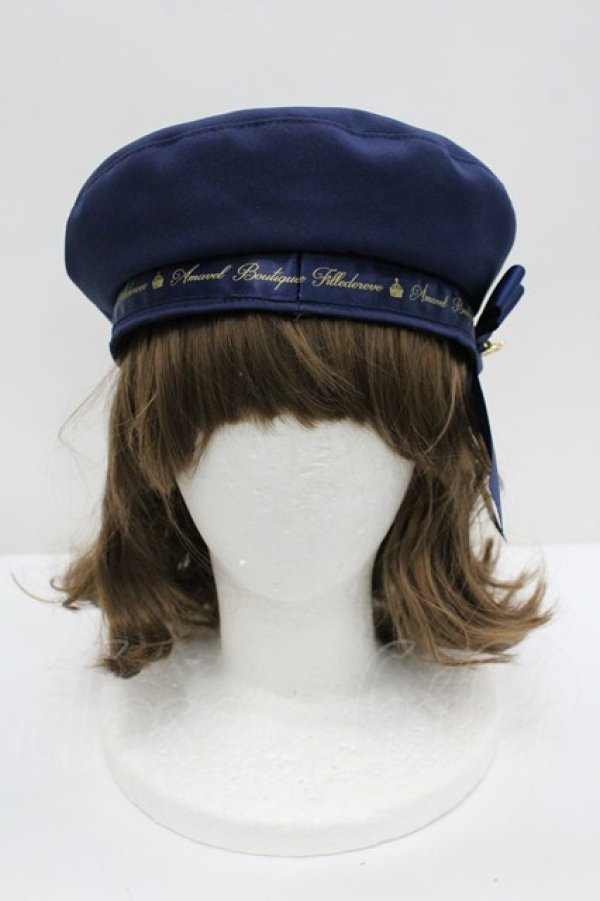 画像2: Amavel / ロゴリボンブローチ付ベレー帽  ネイビー I-26-02-20-110-CA-AC-SA-ZI (2)